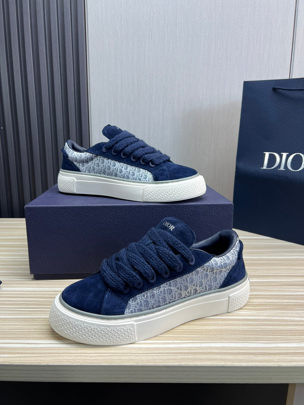 CD B33 SNEAKER NAVY SUEDE AND MONOGRAM FABRIC