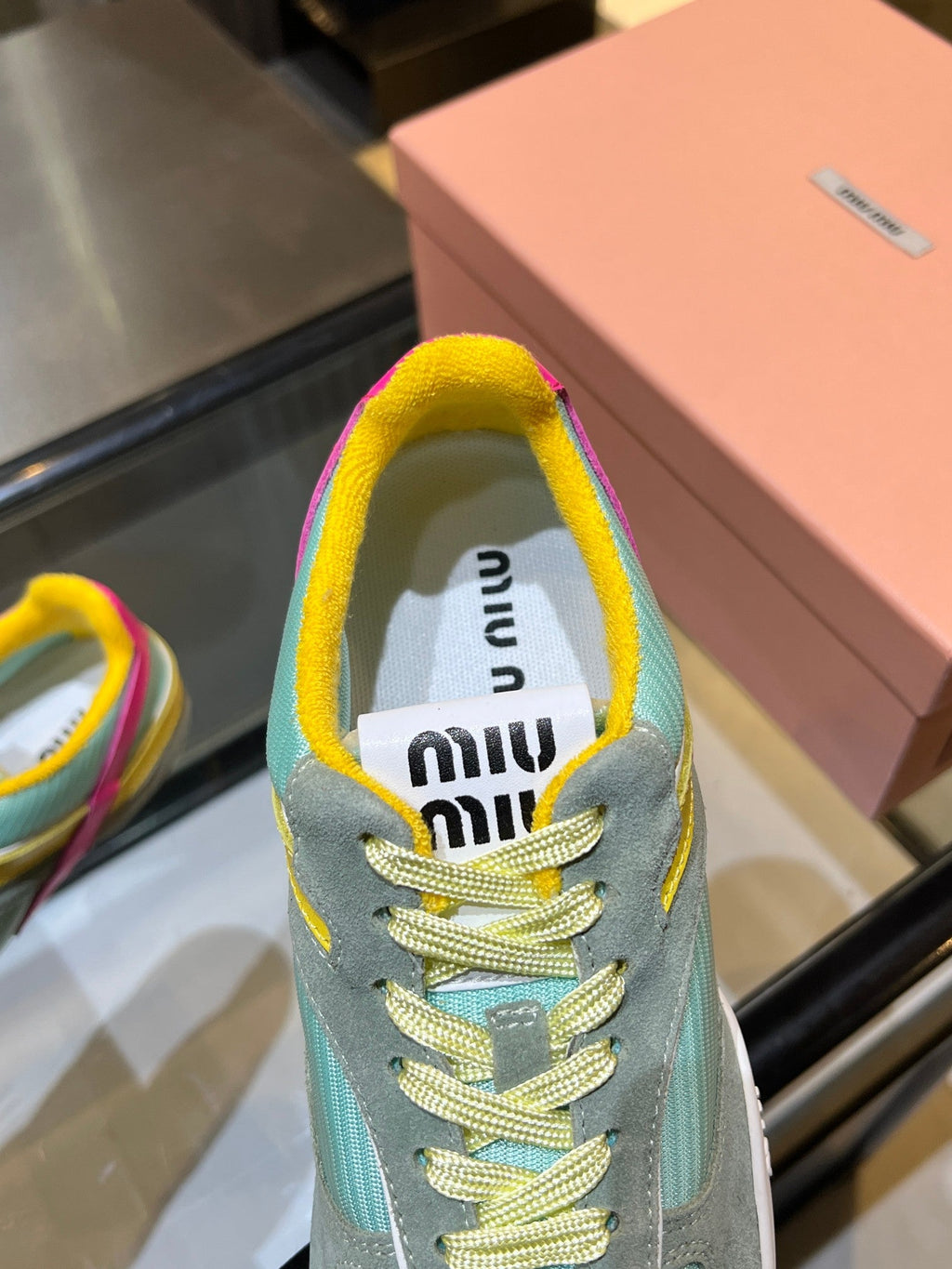 MIUMIU 26S SNEAKERS IN MULTICOLOR FABRIC AND SUEDE