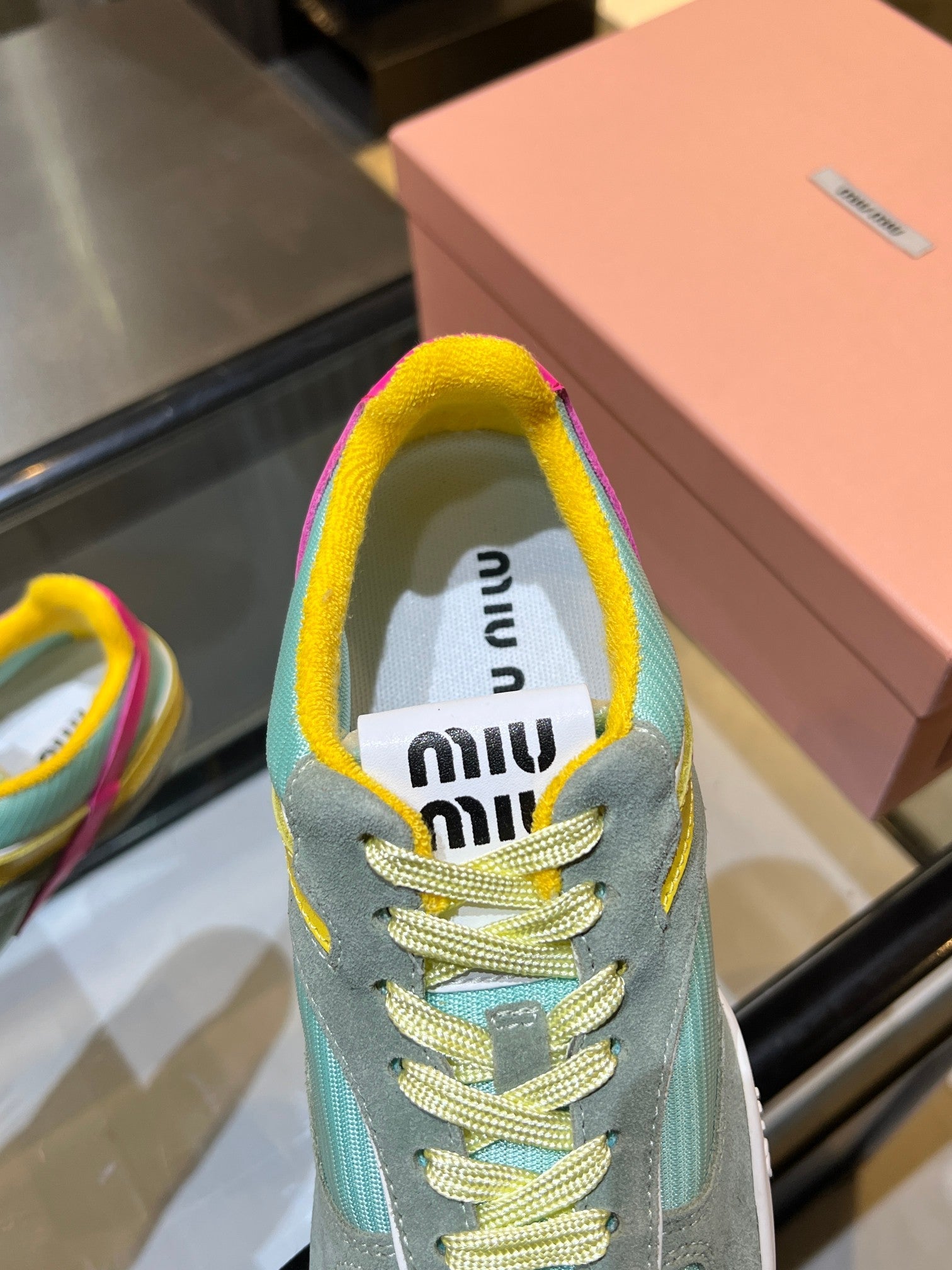 MIUMIU 26S SNEAKERS IN MULTICOLOR FABRIC AND SUEDE