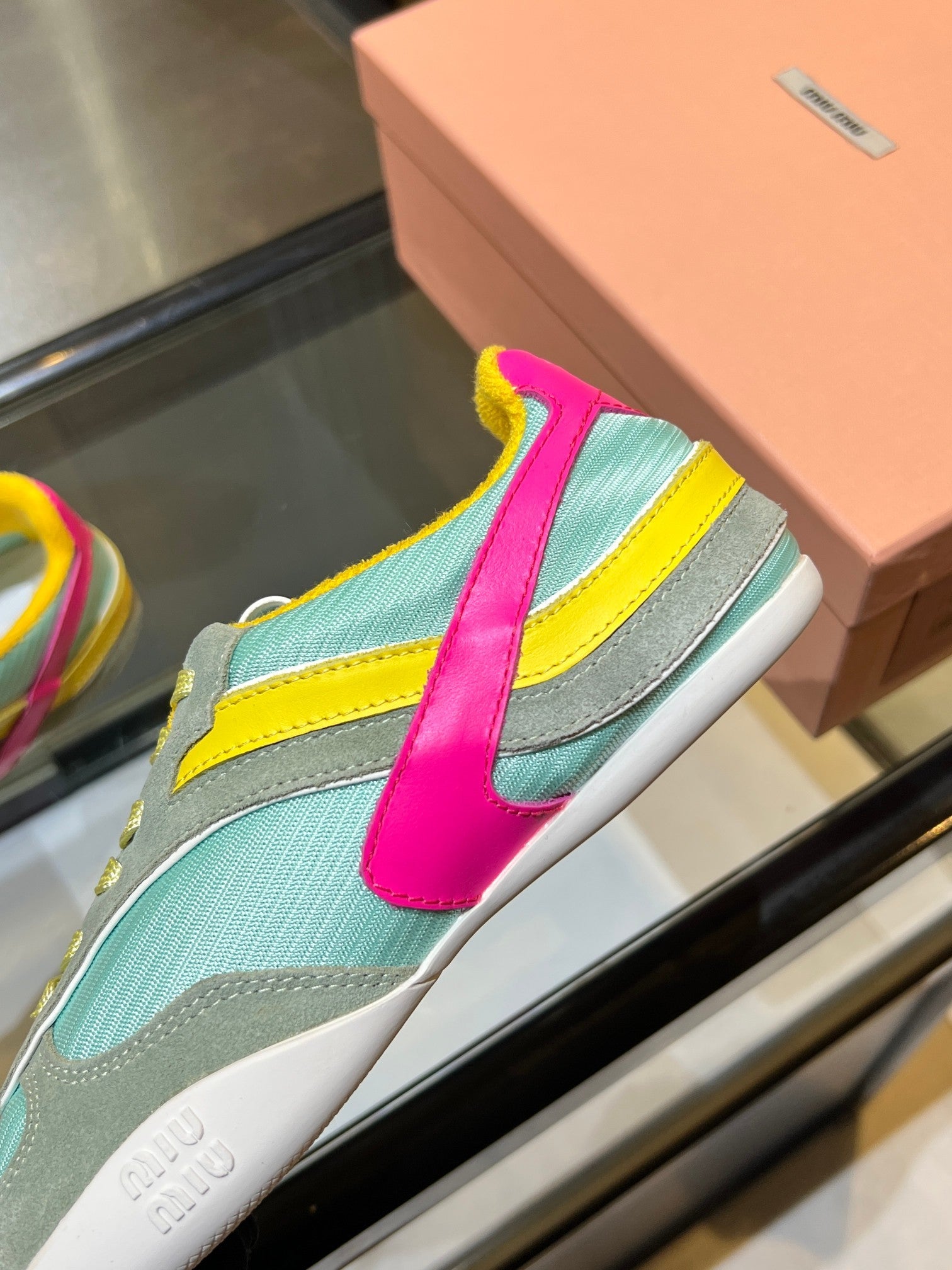 MIUMIU 26S SNEAKERS IN MULTICOLOR FABRIC AND SUEDE