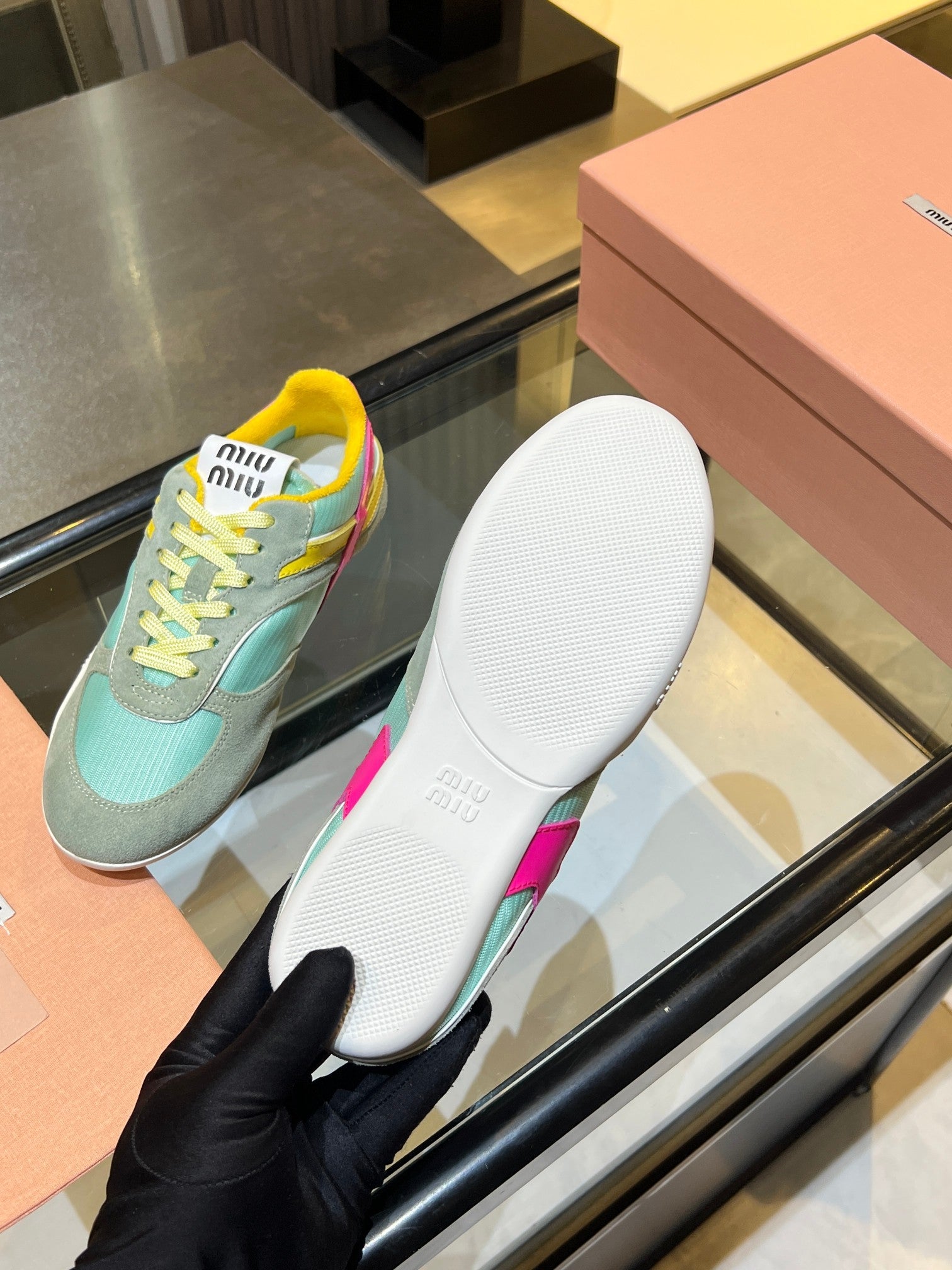 MIUMIU 26S SNEAKERS IN MULTICOLOR FABRIC AND SUEDE