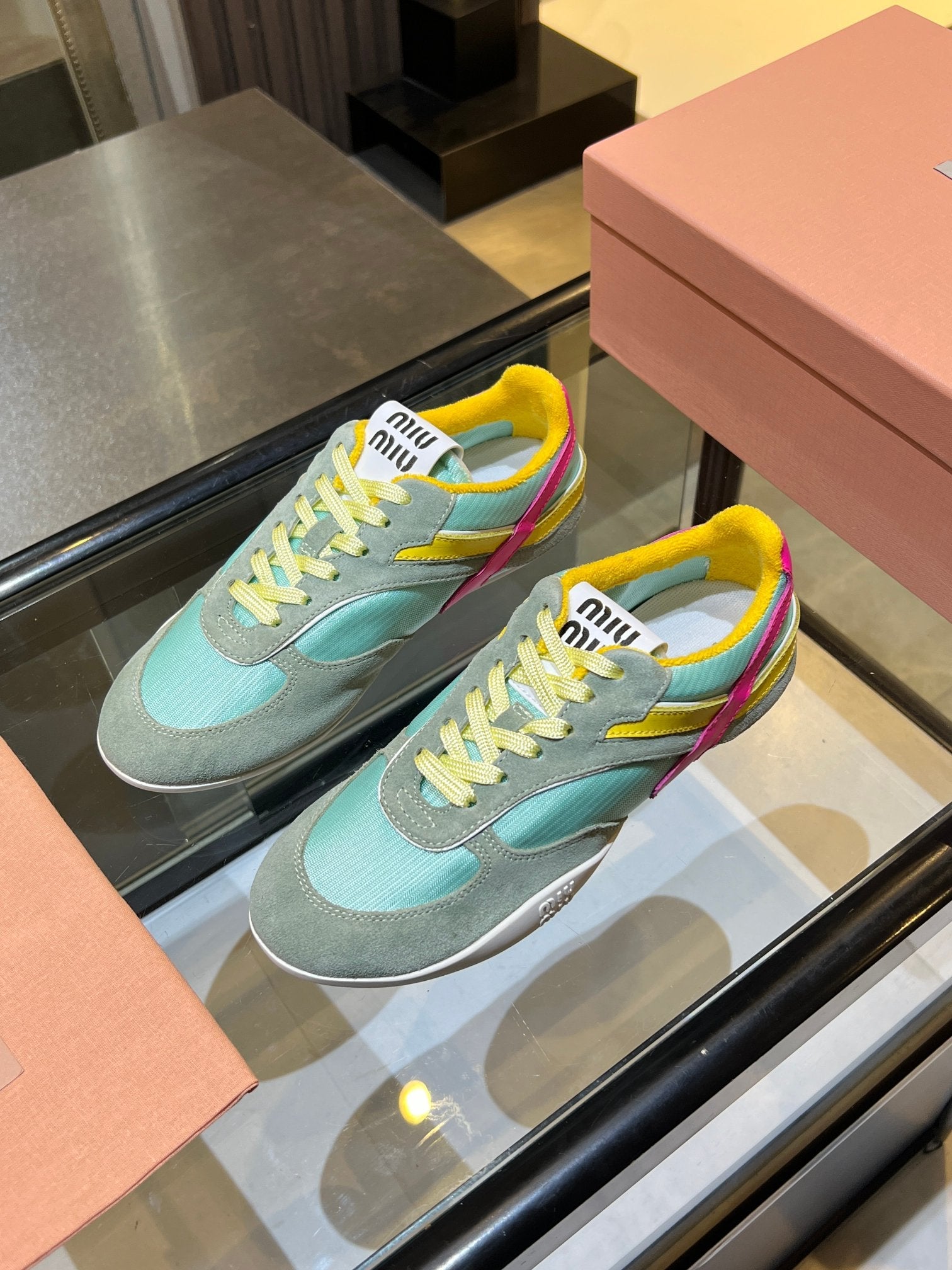 MIUMIU 26S SNEAKERS IN MULTICOLOR FABRIC AND SUEDE