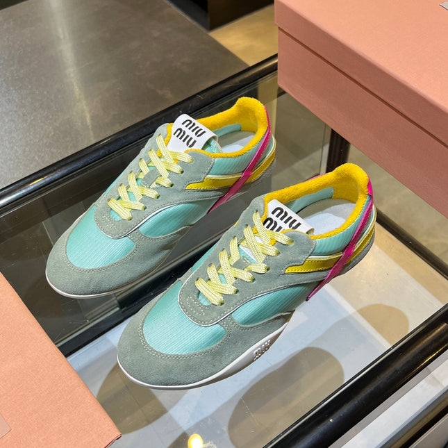 MIUMIU 26S SNEAKERS IN MULTICOLOR FABRIC AND SUEDE