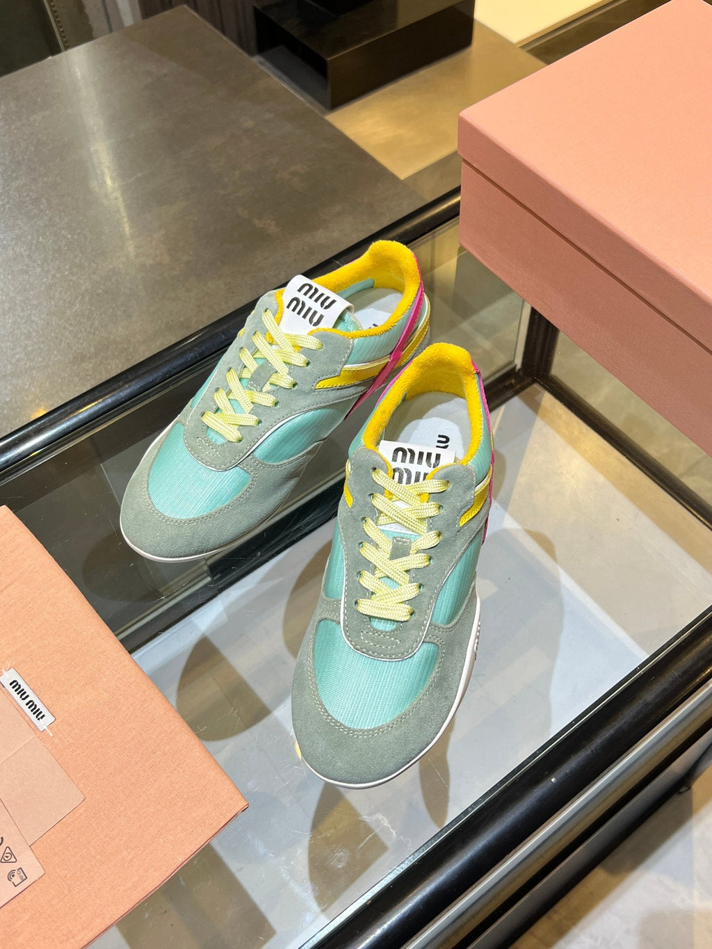 MIUMIU 26S SNEAKERS IN MULTICOLOR FABRIC AND SUEDE