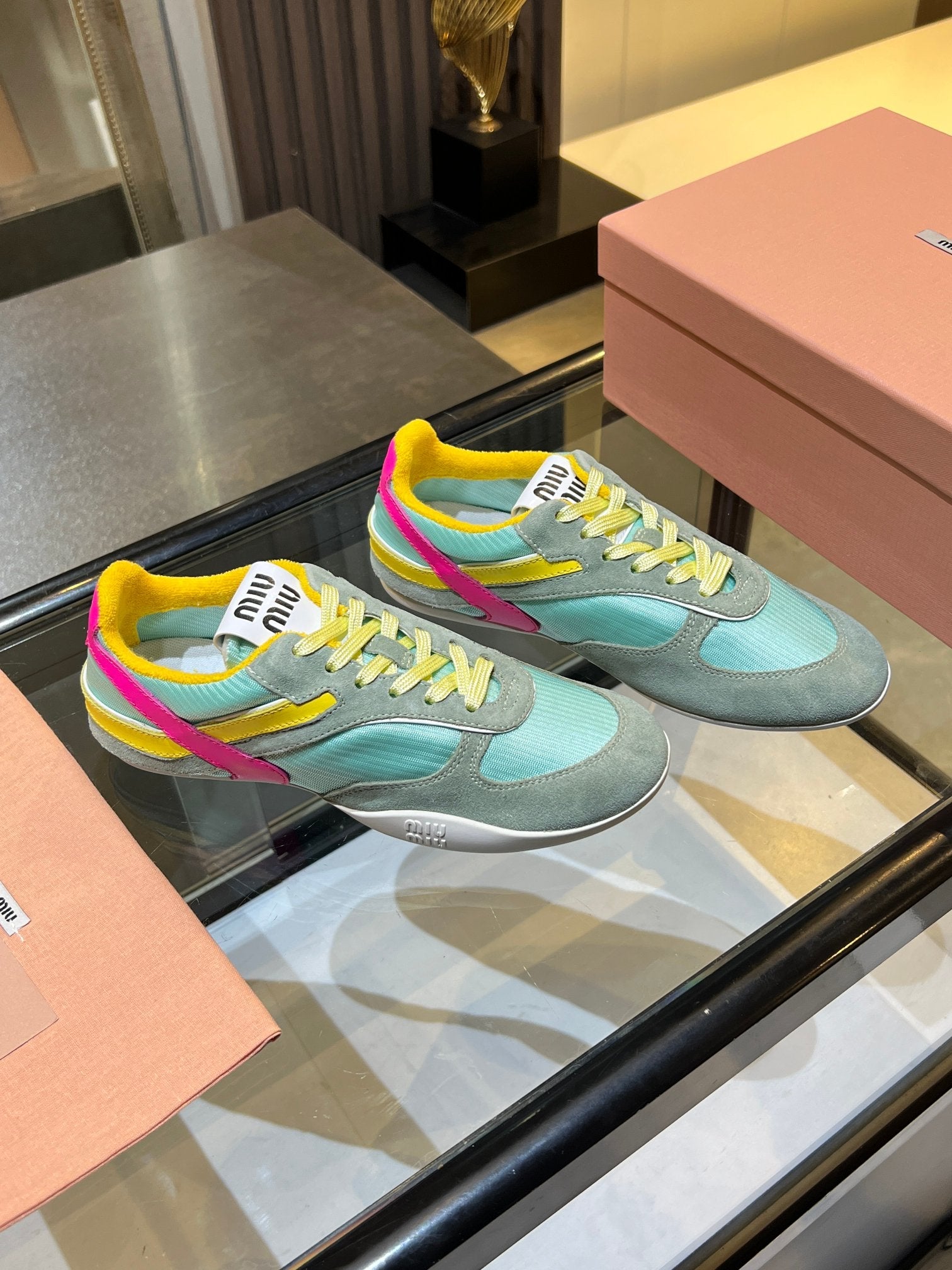 MIUMIU 26S SNEAKERS IN MULTICOLOR FABRIC AND SUEDE