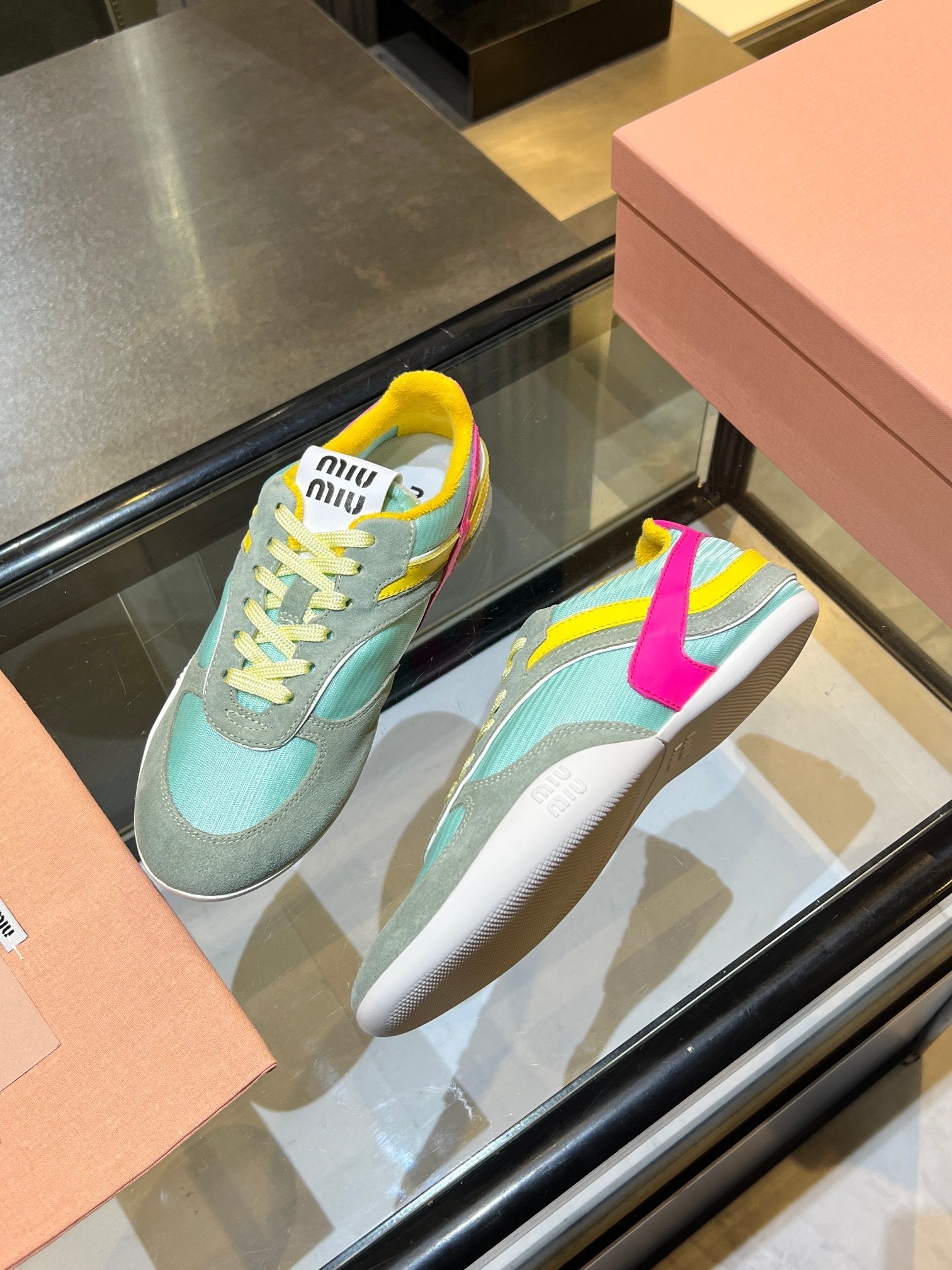 MIUMIU 26S SNEAKERS IN MULTICOLOR FABRIC AND SUEDE