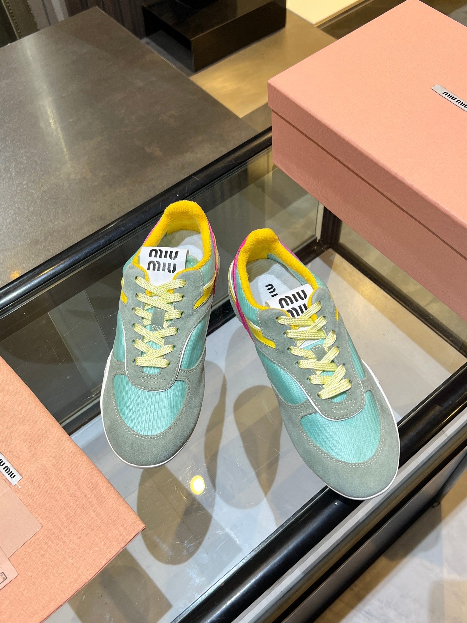 MIUMIU 26S SNEAKERS IN MULTICOLOR FABRIC AND SUEDE