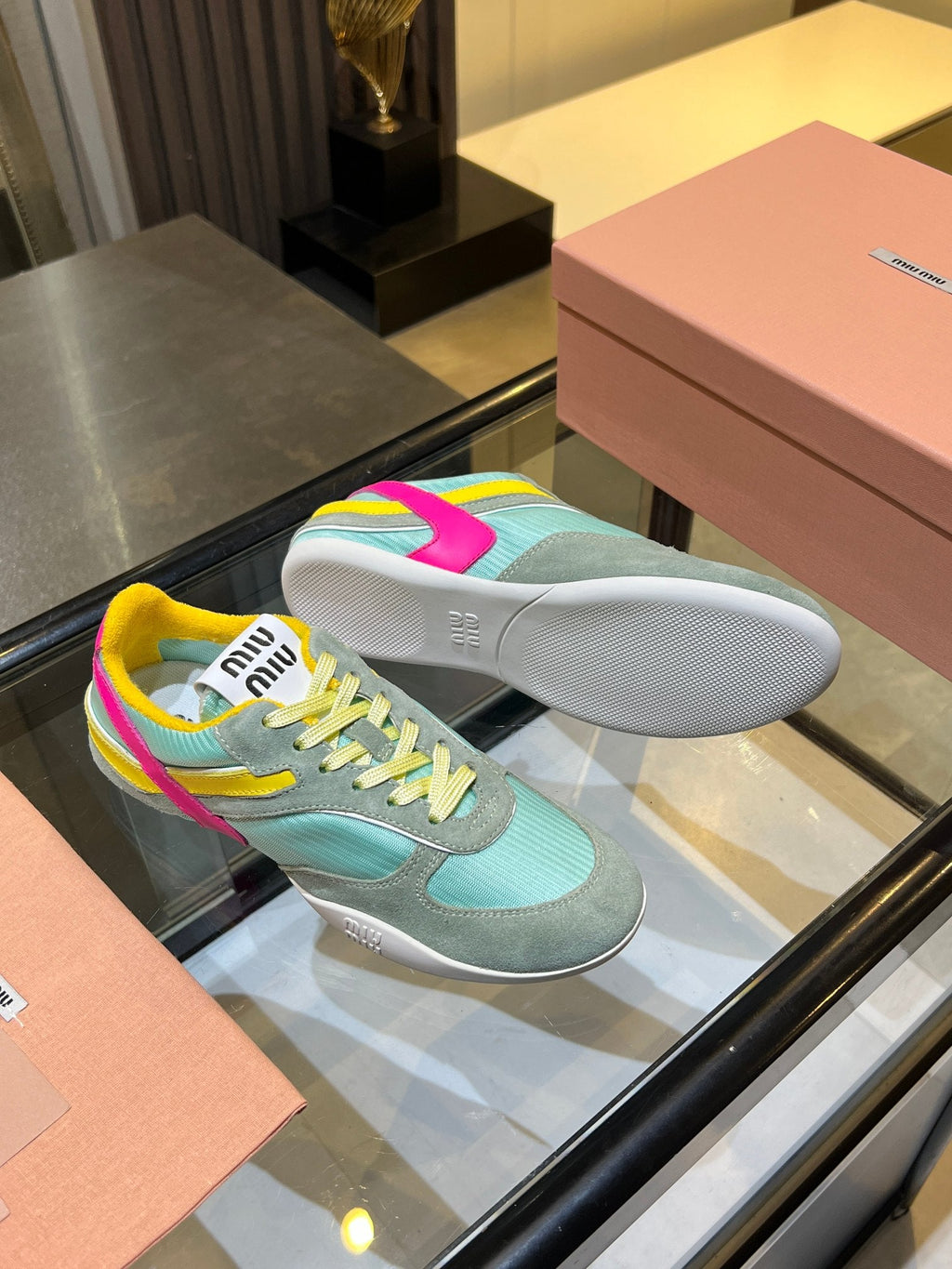 MIUMIU 26S SNEAKERS IN MULTICOLOR FABRIC AND SUEDE