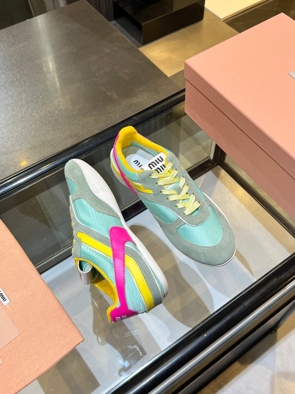 MIUMIU 26S SNEAKERS IN MULTICOLOR FABRIC AND SUEDE