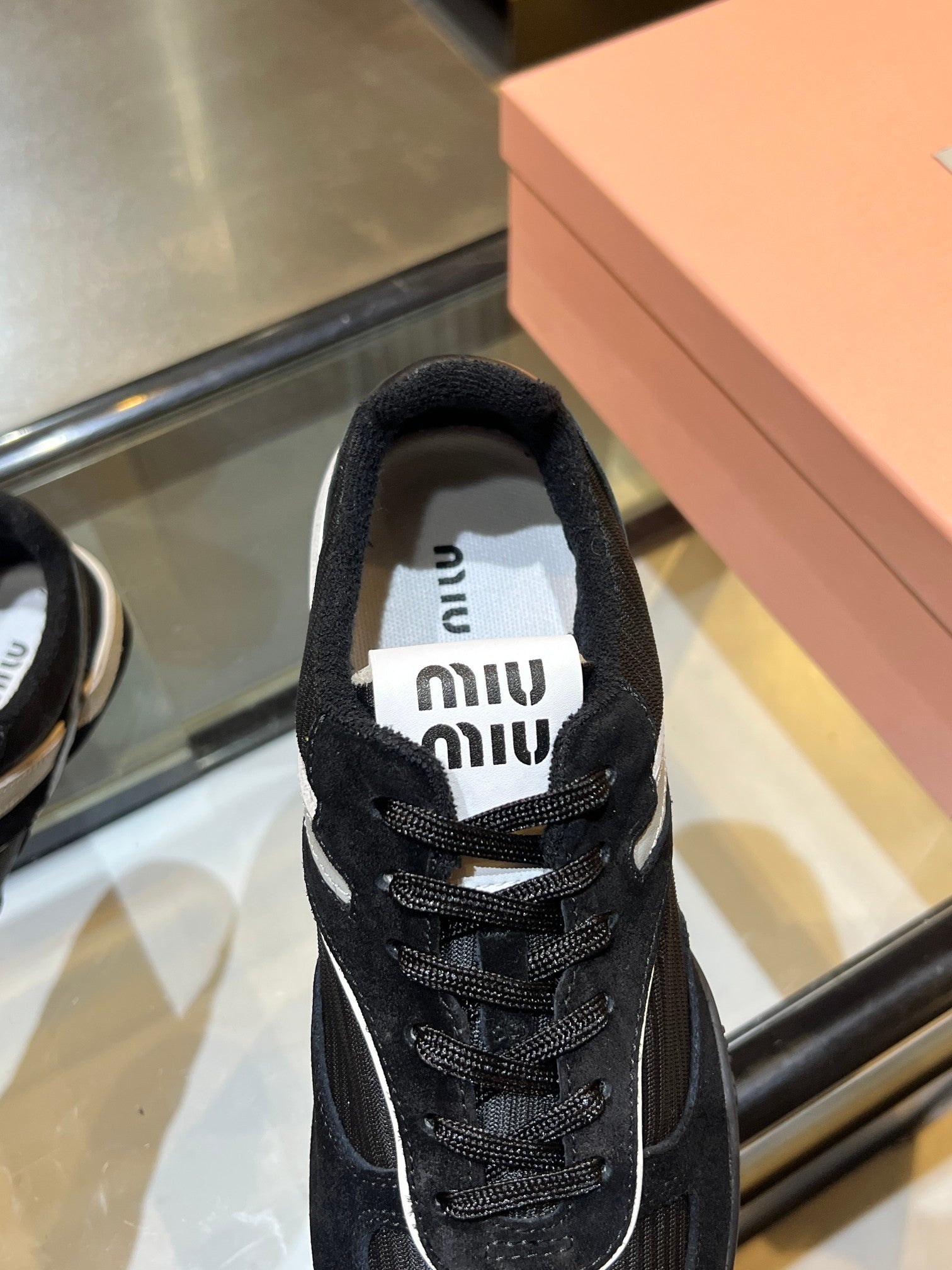 MIUMIU 26S SNEAKERS IN BLACK FABRIC AND SUEDE