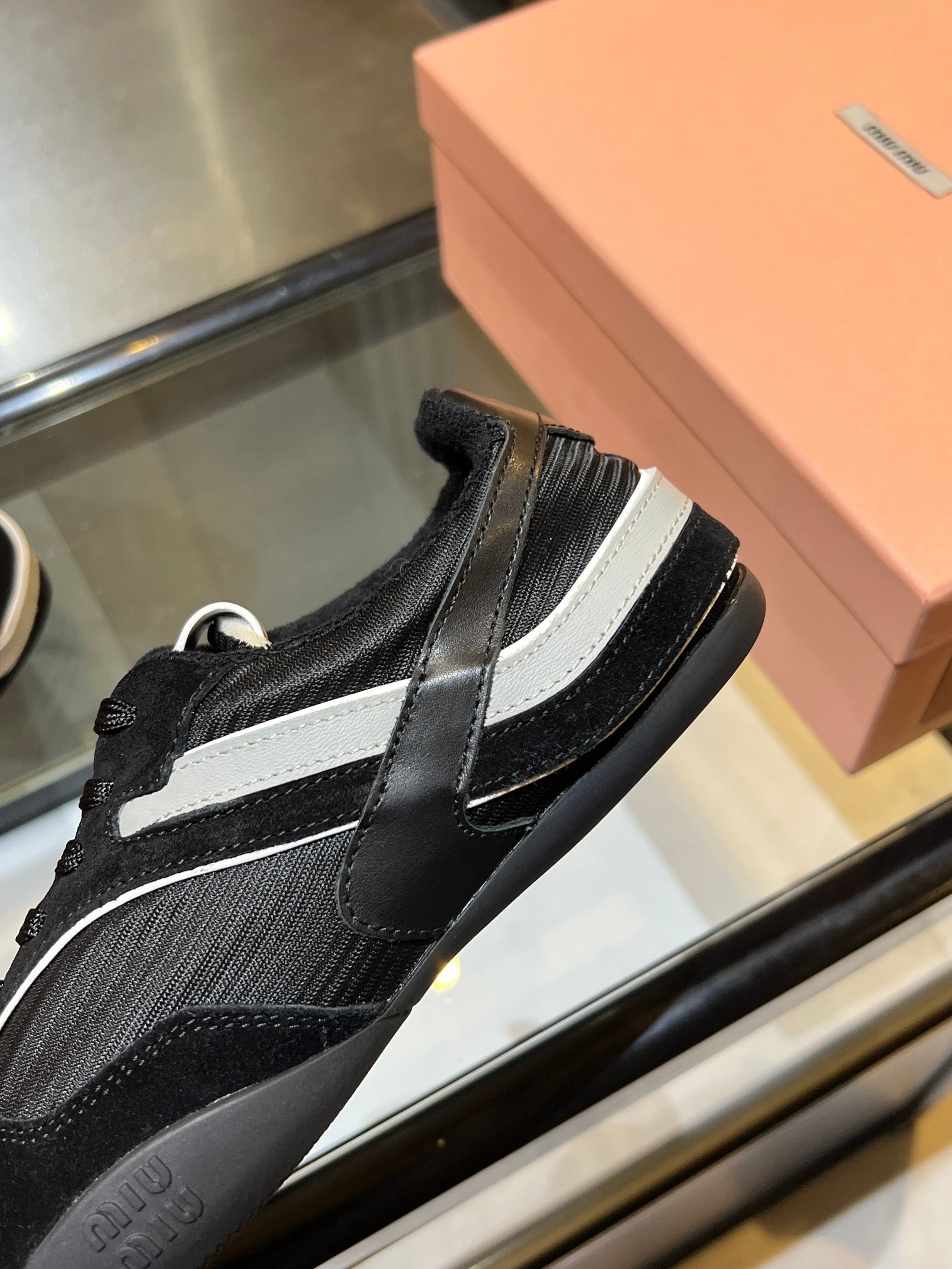 MIUMIU 26S SNEAKERS IN BLACK FABRIC AND SUEDE