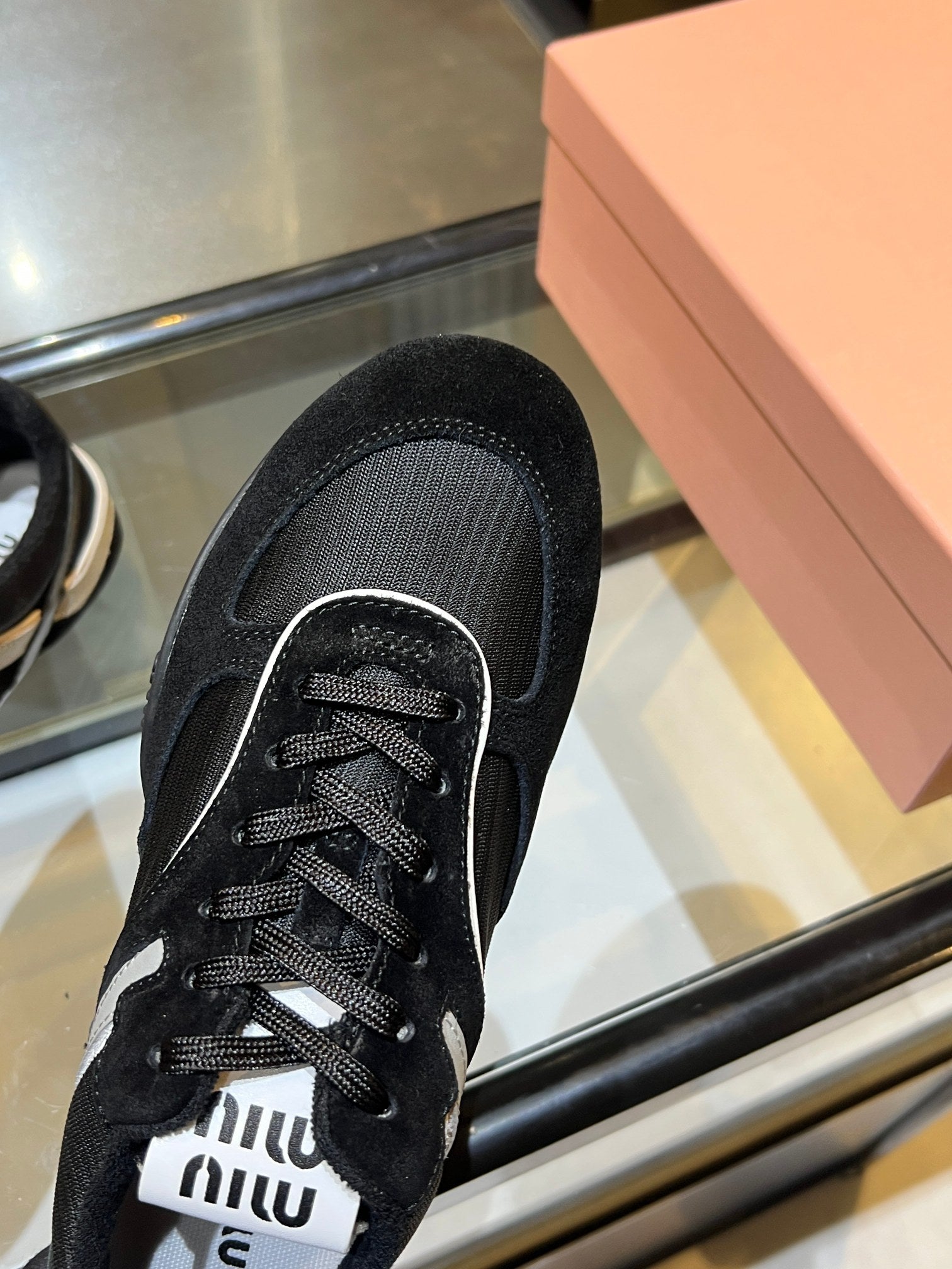 MIUMIU 26S SNEAKERS IN BLACK FABRIC AND SUEDE