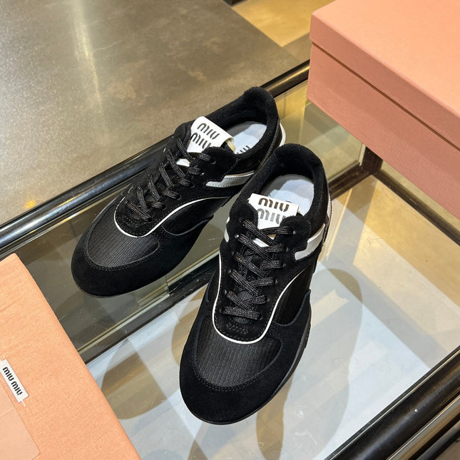 MIUMIU 26S SNEAKERS IN BLACK FABRIC AND SUEDE