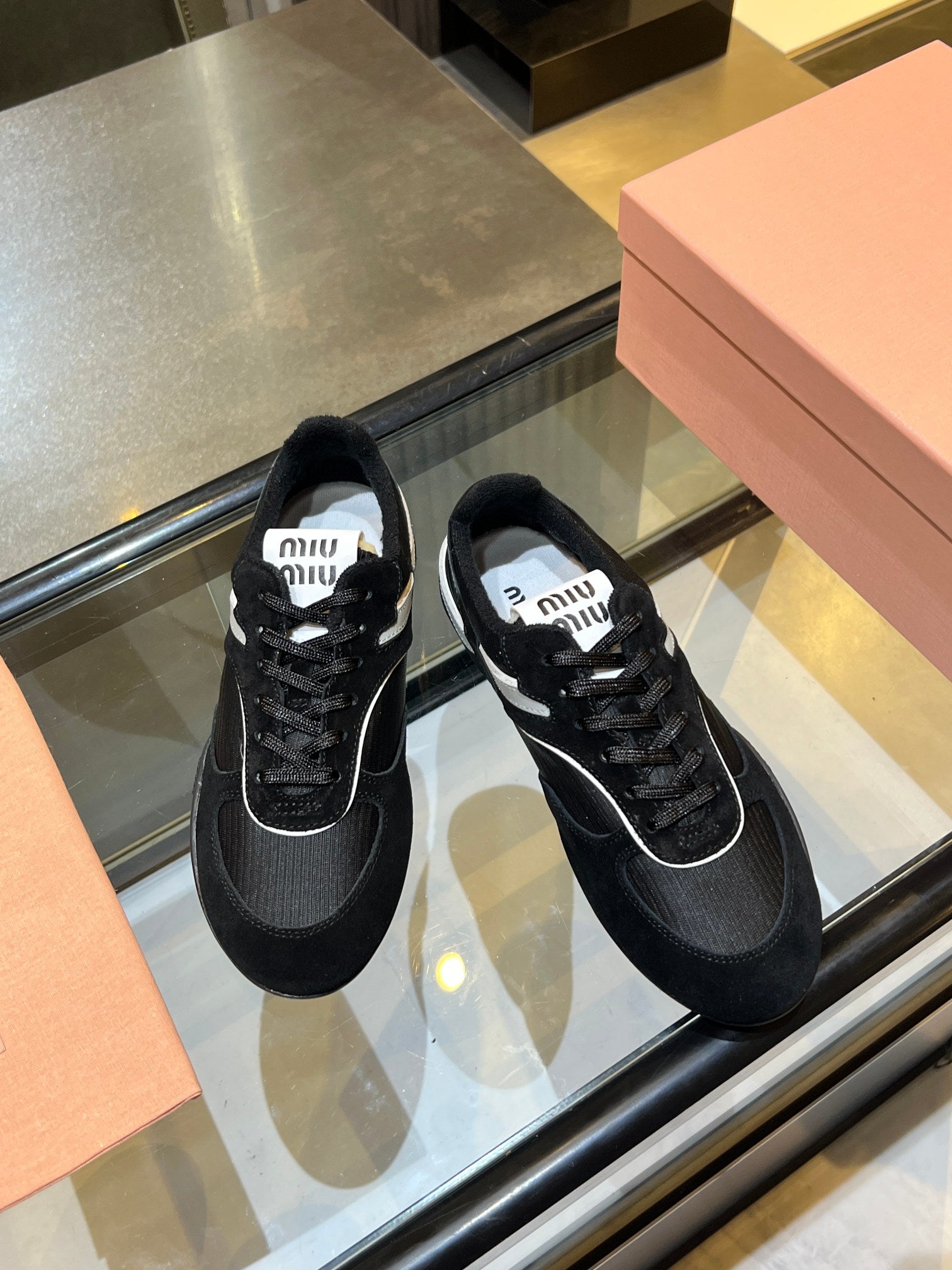 MIUMIU 26S SNEAKERS IN BLACK FABRIC AND SUEDE