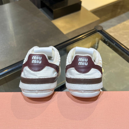 MIUMIU 26S SNEAKERS IN LIGHT BEIGE FABRIC AND SUEDE