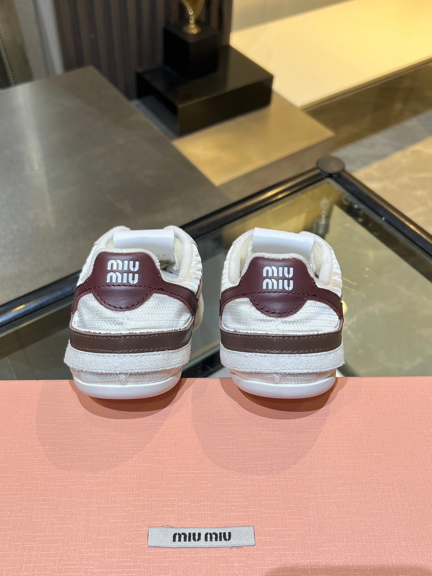 MIUMIU 26S SNEAKERS IN LIGHT BEIGE FABRIC AND SUEDE