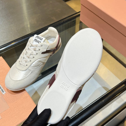 MIUMIU 26S SNEAKERS IN LIGHT BEIGE FABRIC AND SUEDE