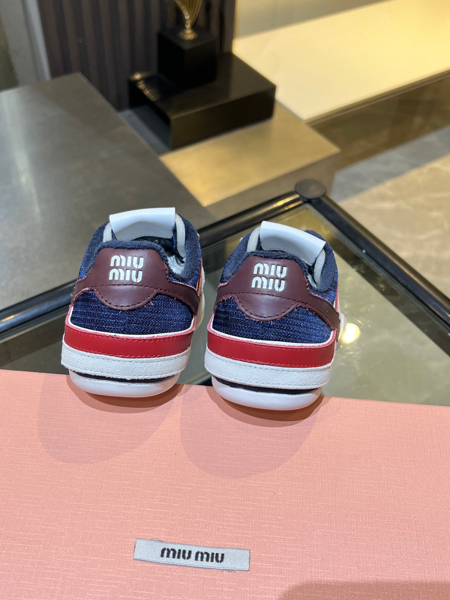 MIUMIU 26S SNEAKERS IN NAVY BLUE AND WHITE FABRIC AND SUEDE