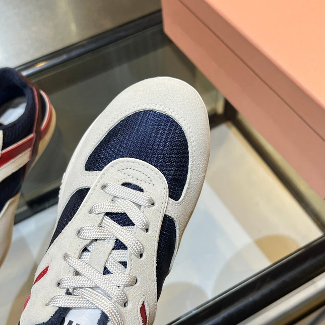 MIUMIU 26S SNEAKERS IN NAVY BLUE AND WHITE FABRIC AND SUEDE