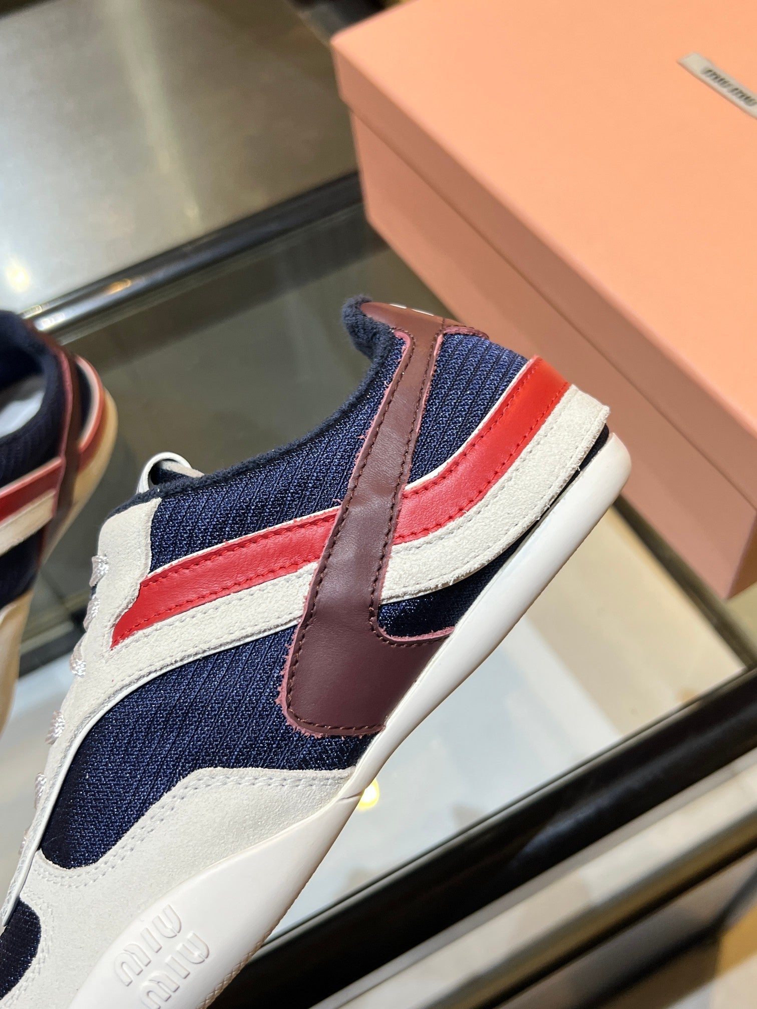 MIUMIU 26S SNEAKERS IN NAVY BLUE AND WHITE FABRIC AND SUEDE