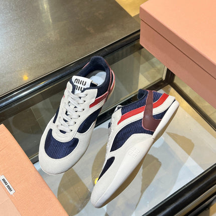 MIUMIU 26S SNEAKERS IN NAVY BLUE AND WHITE FABRIC AND SUEDE