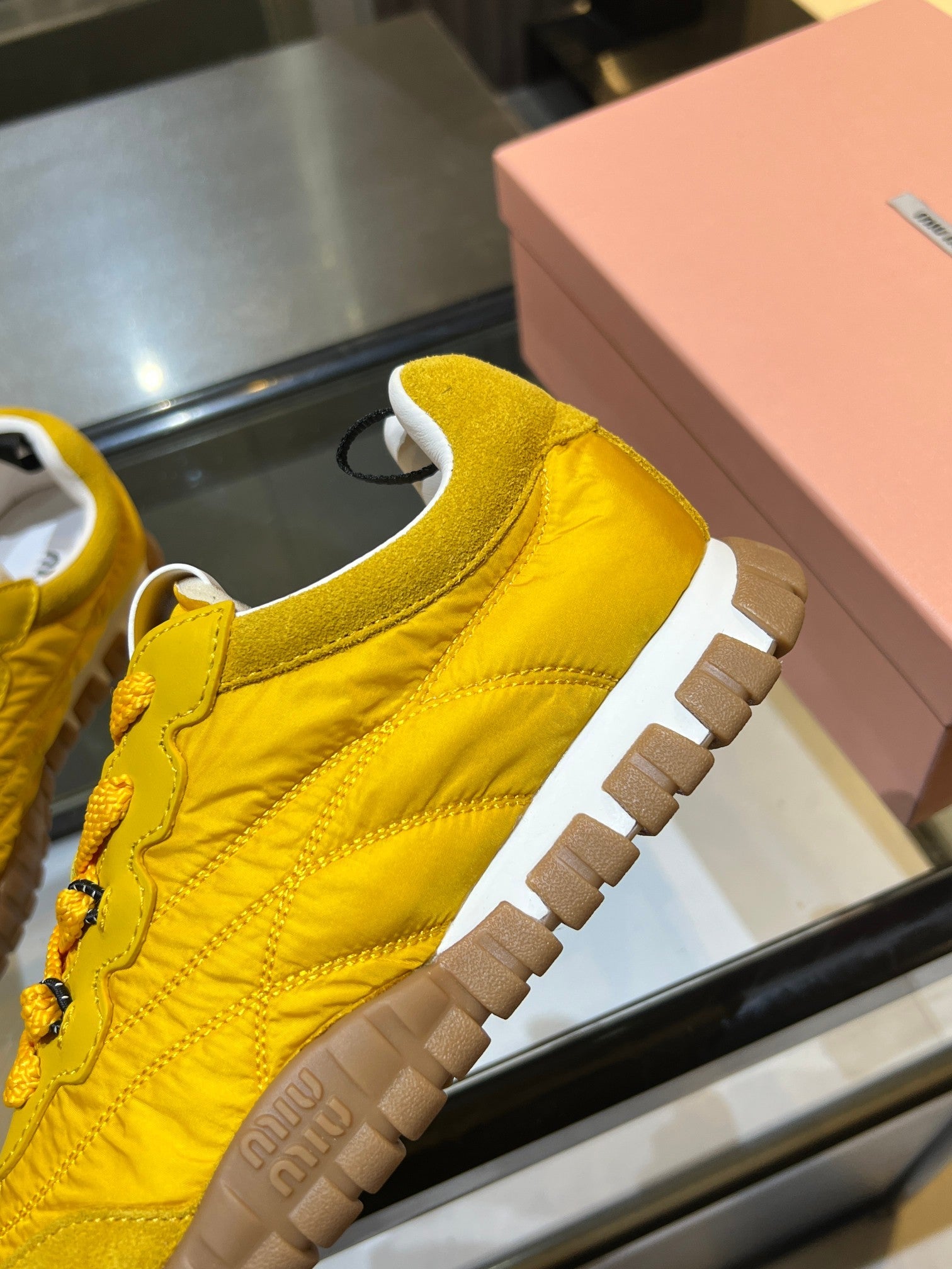 MIUMIU 26S SNEAKERS IN YELLOW FABRIC AND SUEDE