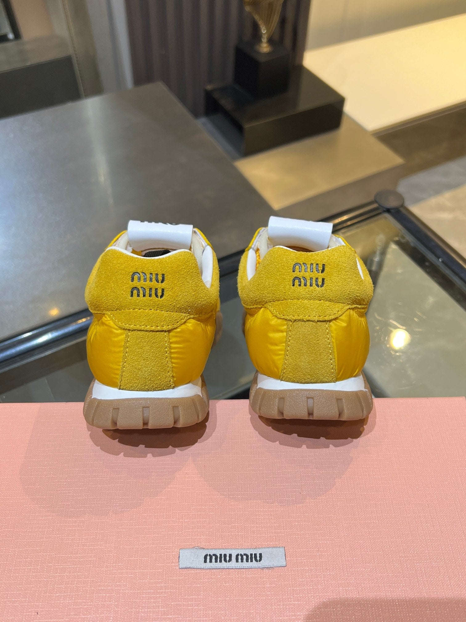 MIUMIU 26S SNEAKERS IN YELLOW FABRIC AND SUEDE