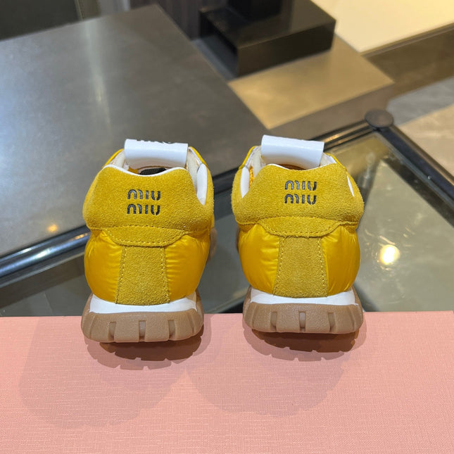 MIUMIU 26S SNEAKERS IN YELLOW FABRIC AND SUEDE