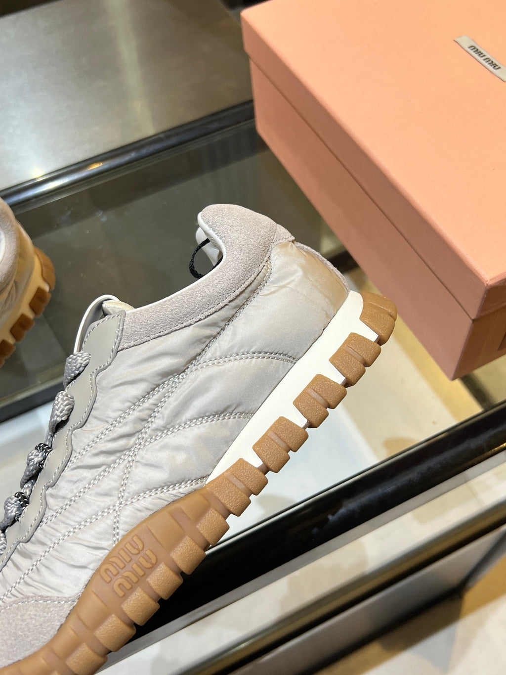 MIUMIU 26S SNEAKERS IN GRAY FABRIC AND SUEDE