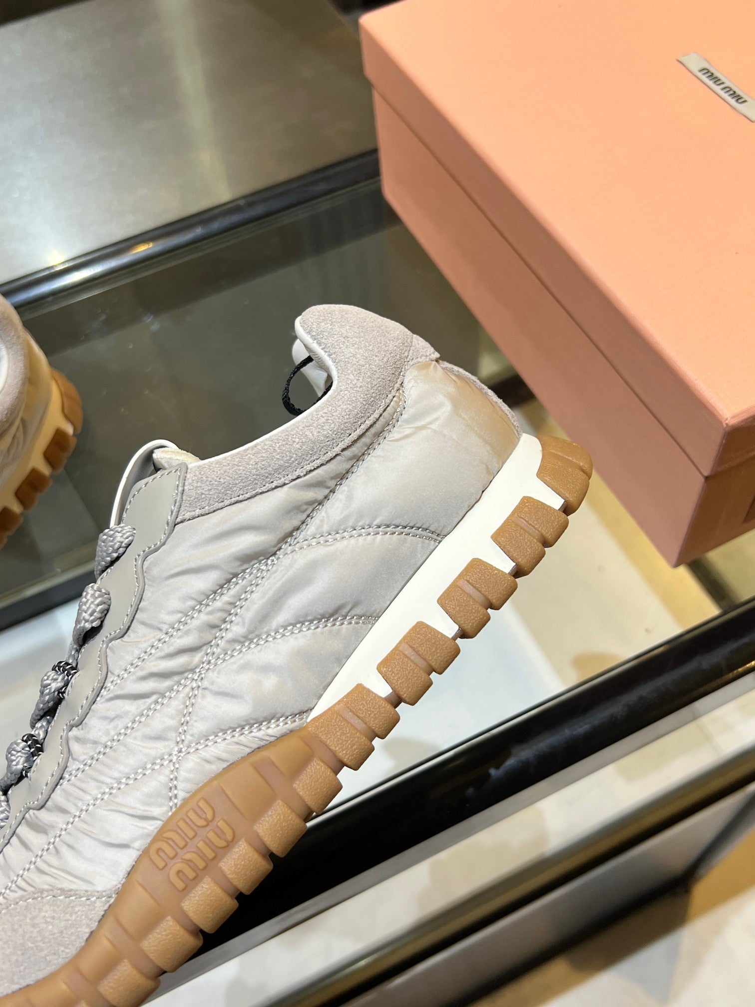 MIUMIU 26S SNEAKERS IN GRAY FABRIC AND SUEDE