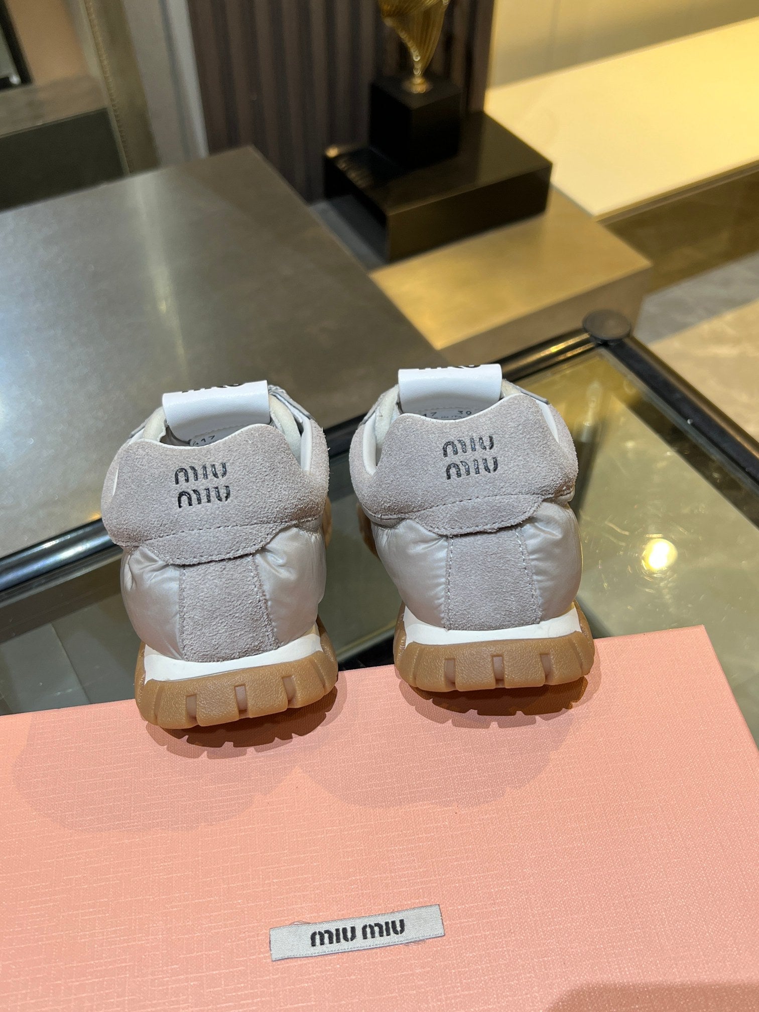 MIUMIU 26S SNEAKERS IN GRAY FABRIC AND SUEDE