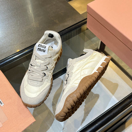MIUMIU 26S SNEAKERS IN IVORY WHITE FABRIC AND SUEDE