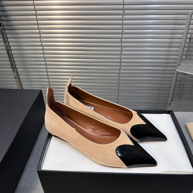 ALAIA PUMP 1 CM IN BEIGE SUEDE MIX BLACK CALFSKIN