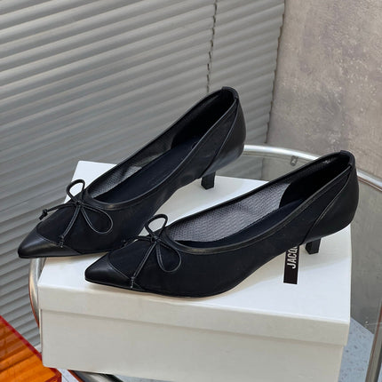 JACQUEMUS 26S HIGH HEELS 45 MM IN BLACK MESH FABRIC AND CALFSKIN