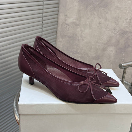 JACQUEMUS 26S HIGH HEELS 45 MM IN DARK RED MESH FABRIC AND CALFSKIN