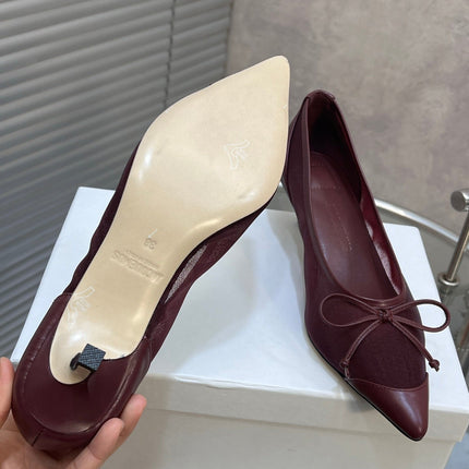 JACQUEMUS 26S HIGH HEELS 45 MM IN DARK RED MESH FABRIC AND CALFSKIN