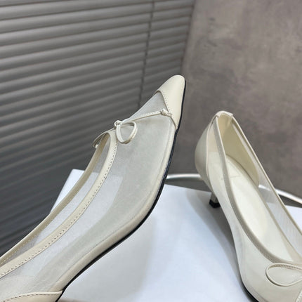 JACQUEMUS 26S HIGH HEELS 45 MM IN CREAM WHITE MESH FABRIC AND CALFSKIN