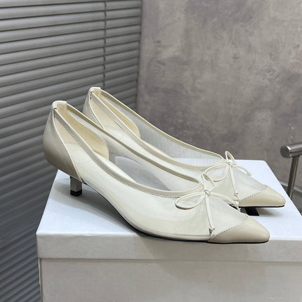 JACQUEMUS 26S HIGH HEELS 45 MM IN CREAM WHITE MESH FABRIC AND CALFSKIN
