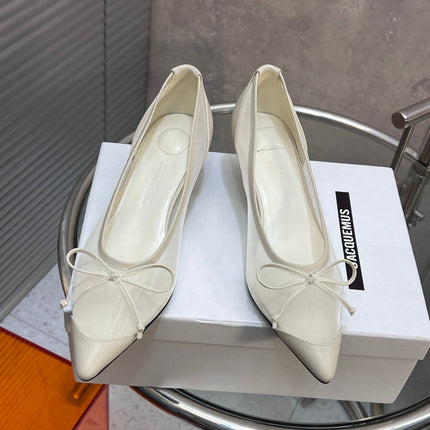 JACQUEMUS 26S HIGH HEELS 45 MM IN CREAM WHITE MESH FABRIC AND CALFSKIN