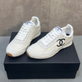 CHANEL 26S RUNNING SNEAKERS IN WHITE AND LIGHT GREY MATERIAL CC LOGO