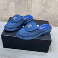 CHANEL 26S MULE LOAFERS IN BLUE DENIM WITH QUILTED FLAP & CHAIN CC LOGO
