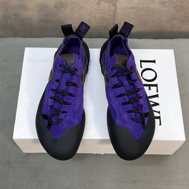 LOEWE 26S LACE UP SNEAKERS IN ROYAL PURPLE SUEDE AND RUBBER SOLE