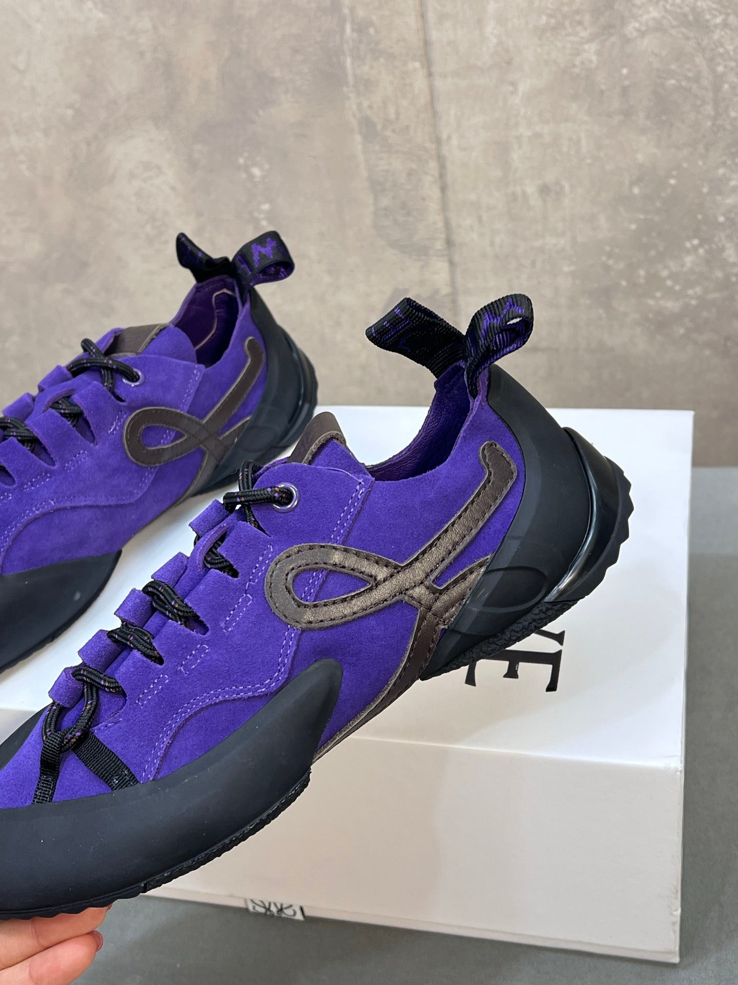 LOEWE 26S LACE UP SNEAKERS IN ROYAL PURPLE SUEDE AND RUBBER SOLE