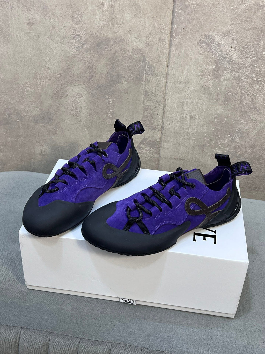 LOEWE 26S LACE UP SNEAKERS IN ROYAL PURPLE SUEDE AND RUBBER SOLE