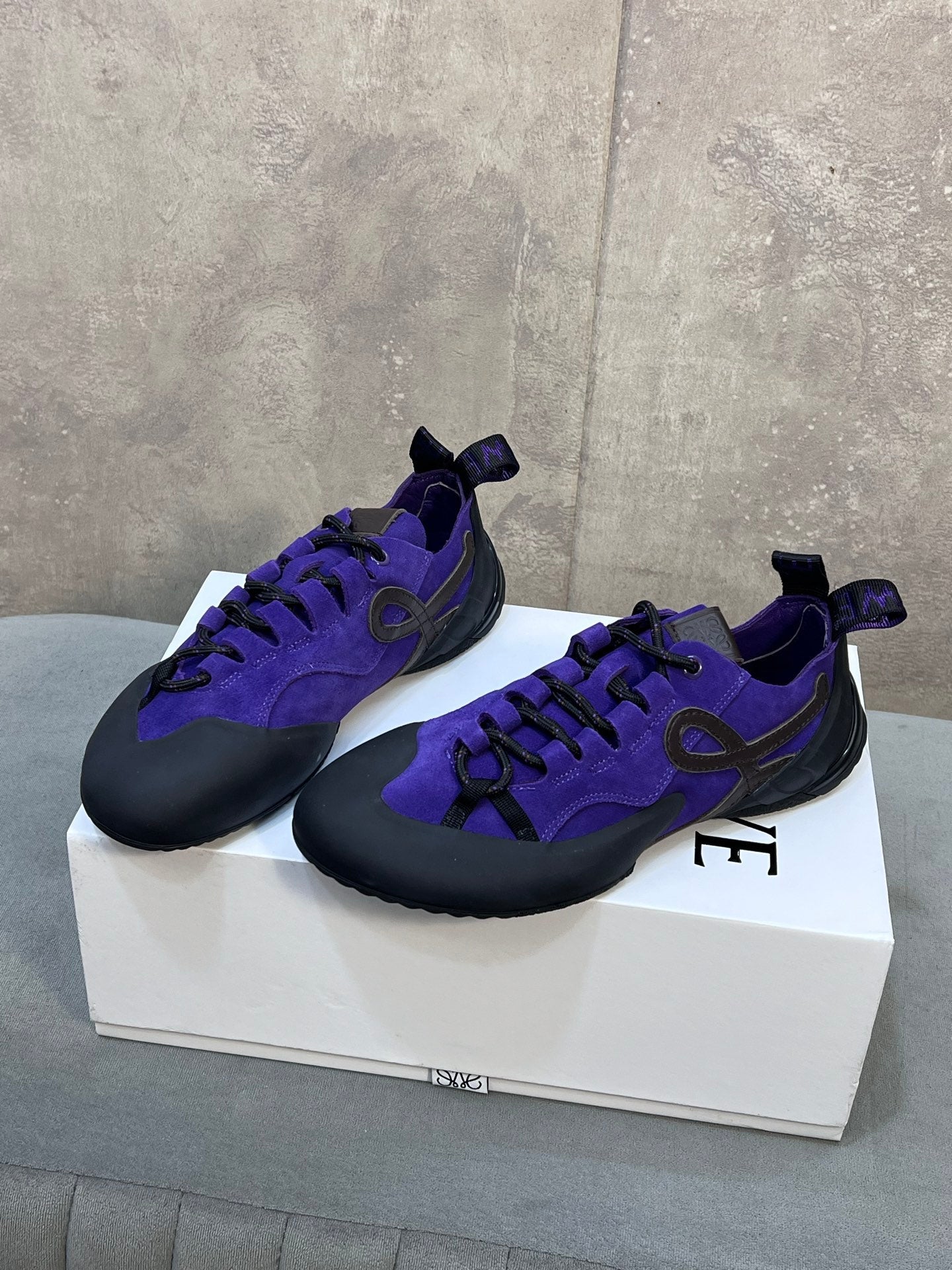 LOEWE 26S LACE UP SNEAKERS IN ROYAL PURPLE SUEDE AND RUBBER SOLE