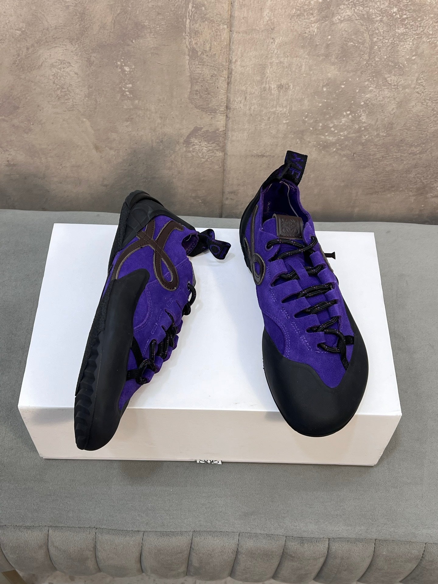 LOEWE 26S LACE UP SNEAKERS IN ROYAL PURPLE SUEDE AND RUBBER SOLE
