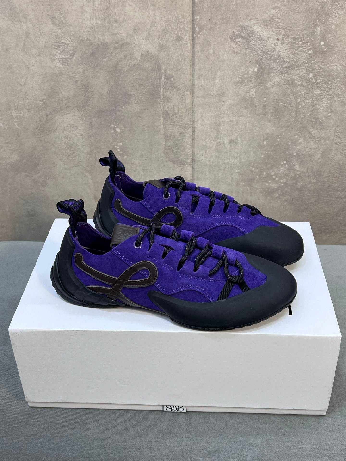 LOEWE 26S LACE UP SNEAKERS IN ROYAL PURPLE SUEDE AND RUBBER SOLE