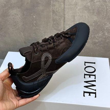 LOEWE 26S LACE UP SNEAKERS IN DARK BROWN SUEDE AND RUBBER SOLE