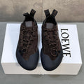 LOEWE 26S LACE UP SNEAKERS IN DARK BROWN SUEDE AND RUBBER SOLE