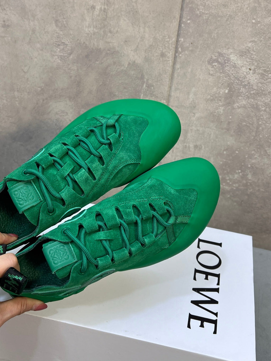 LOEWE 26S LACE UP SNEAKERS IN GREEN SUEDE AND RUBBER SOLE